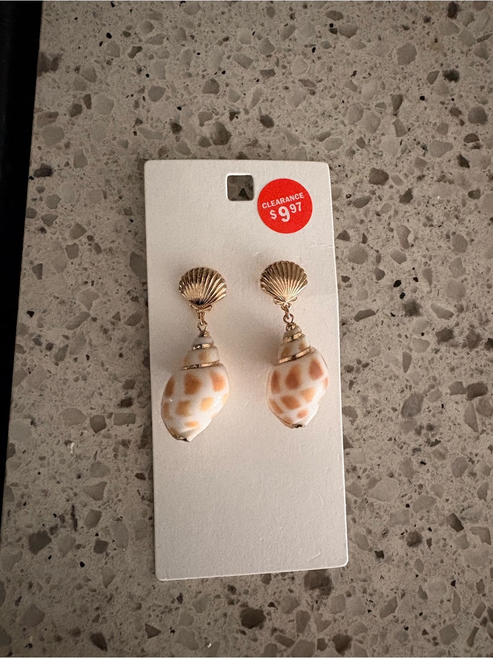 Gold Shell Drop Earrings with White and Tan Shell Accents